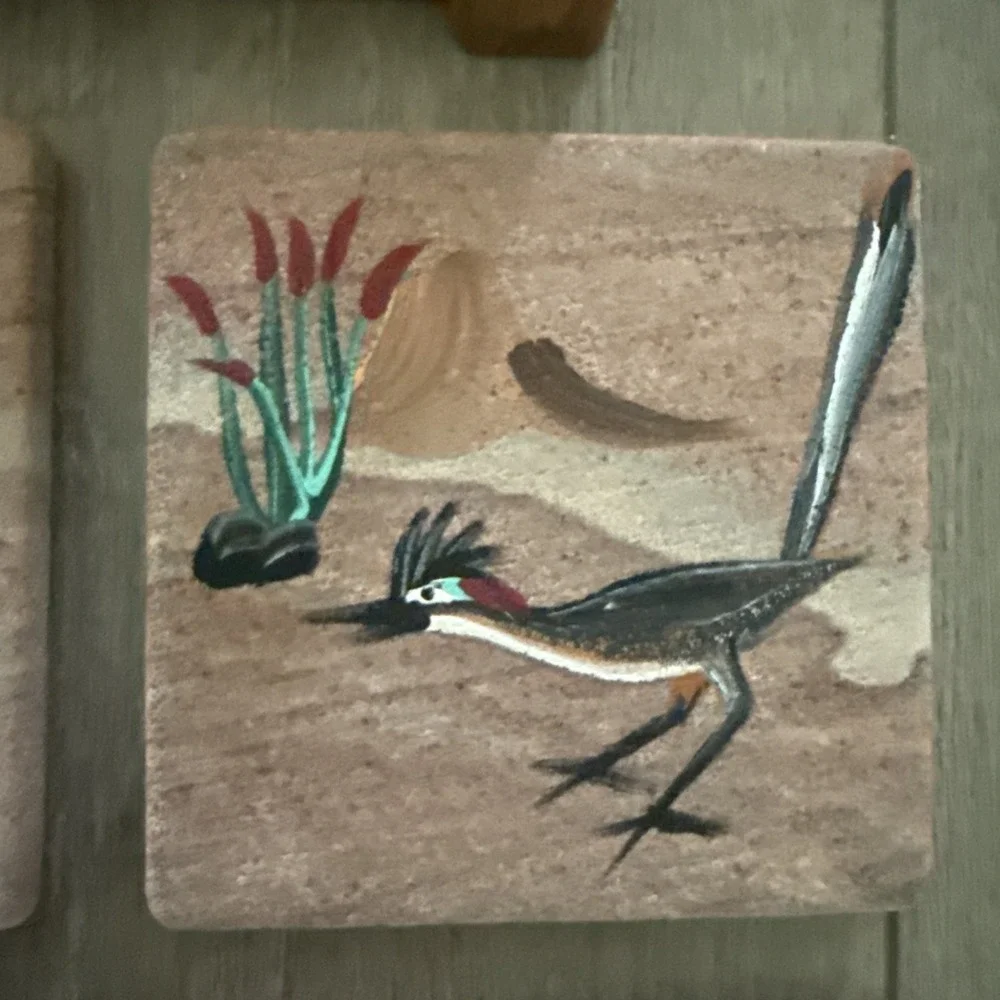 Set‎ of 4 Sandstone Southwest/Desert Hand Painted Coasters with Cork Backing